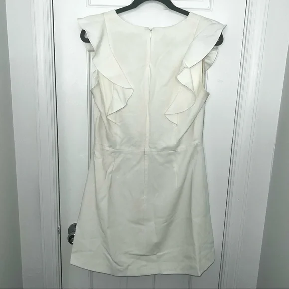 French Connection Whisper Ruffle Mini Dress white graduation dress vneck ruffles - Picture 6 of 16
